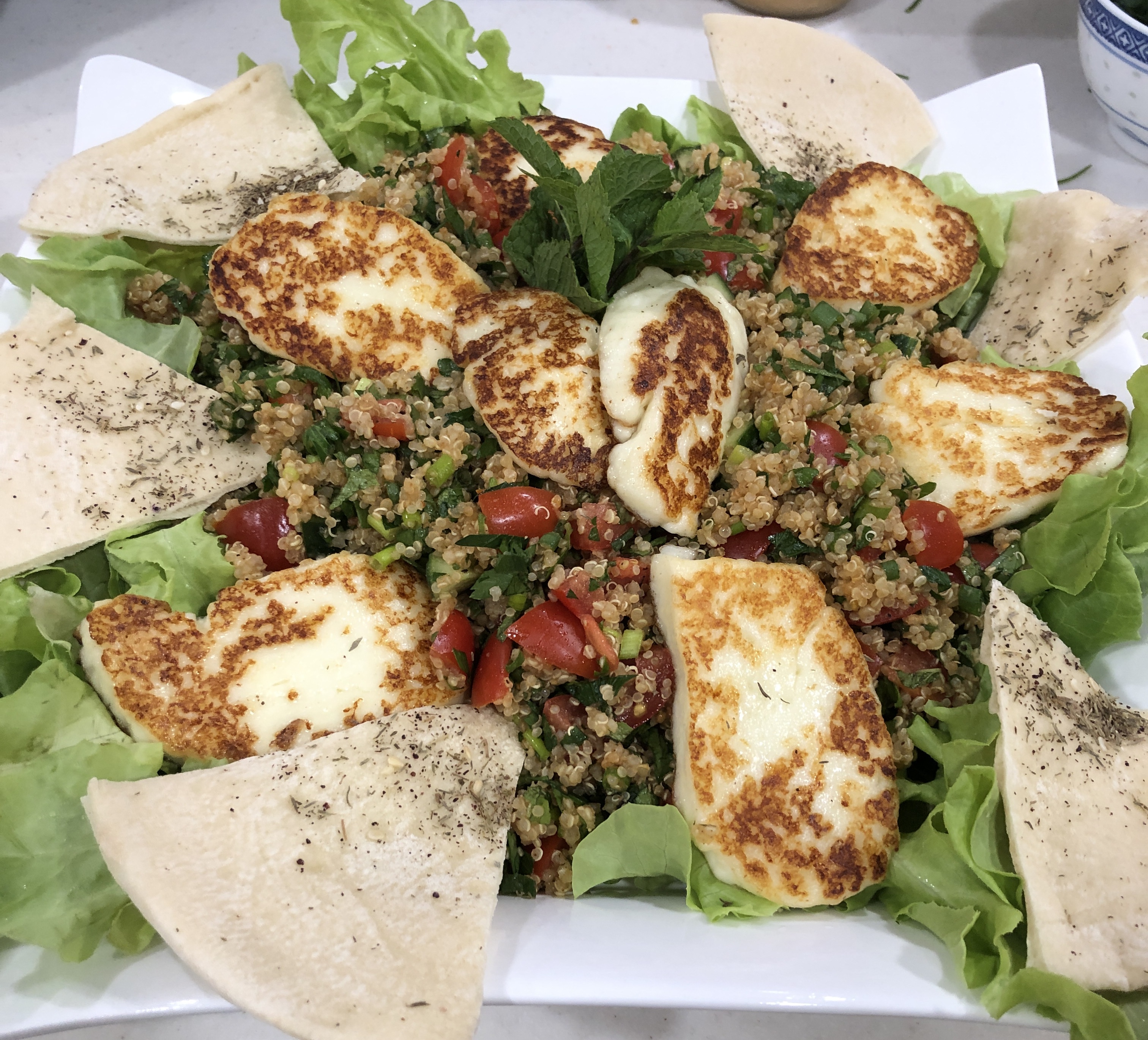 Quinoa Tabbouleh Salad with Grilled Halloumi